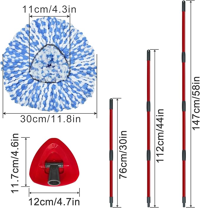 Spin Mop Replace Head, Base, Scrubber, Mop Handle for OCedar RinseClean 2-Tank System, Include 2 Microfiber Mop Refills, 1 Mop Handle, 1 Base and 1 Scrub Brush for Dry Wet Use Floor Deep Cleaning