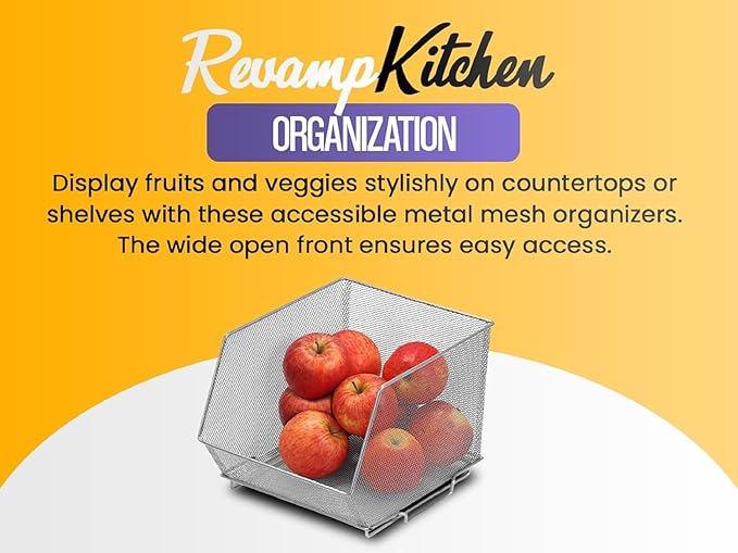 YBM HOME Kitchen Pantry Organizer Wire Baskets for Shelves, Cabinets, Pantry, Countertop, Mesh Open Storage Bin Metal Basket for Organizing Food Supplies, 3 Pack, 14.5x9.25x7