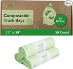 bioMat 35 Gallon Compostable Trash Bags; 30 Count, BPI ASTM D6400 and CMA Certified, Large Compost Bags for Kitchen Compost Bin