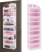 Over the Door Organizer Closet,5 Bins 10 Side Pockets,Hanging Door Organizer,Anti Tilt 44 lbs Load Organizers and Storage with Clear Window for Bedroom,Nursery,Rv,Bathroom,Camper(Pink)