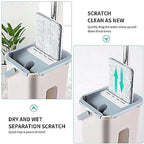 Heavy Quality Floor Mop with Bucket, Flexible Kitchen Tap Flat Squeeze Cleaning Supplies, 360° Flexible Quiet, 2 Reusable Pads, Microfiber, Adjustment Office Mop (Multicolour)