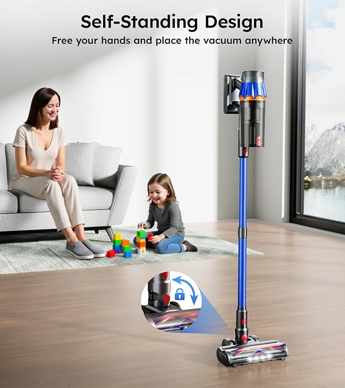 Cordless Vacuum Cleaner,Upgraded 50KPA 600W 70 Mins Stick Vacuum with Self-Standing,Touch Screen, Rechargeable, Lightweight,Anti-tangle Wireless Vacumm,Vacuum Cleaners for Home/Pet Hair/Carpets/Floors