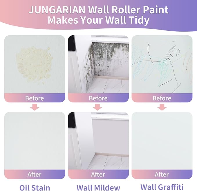 White Wall Paint Kit - 2X Concentrated Formula Wall Repair Roller Superior Coverage & No Dripping - Water-Based Touch Up Paint Roller Kit for Remove Graffiti, Stains, Yellowing - 100g