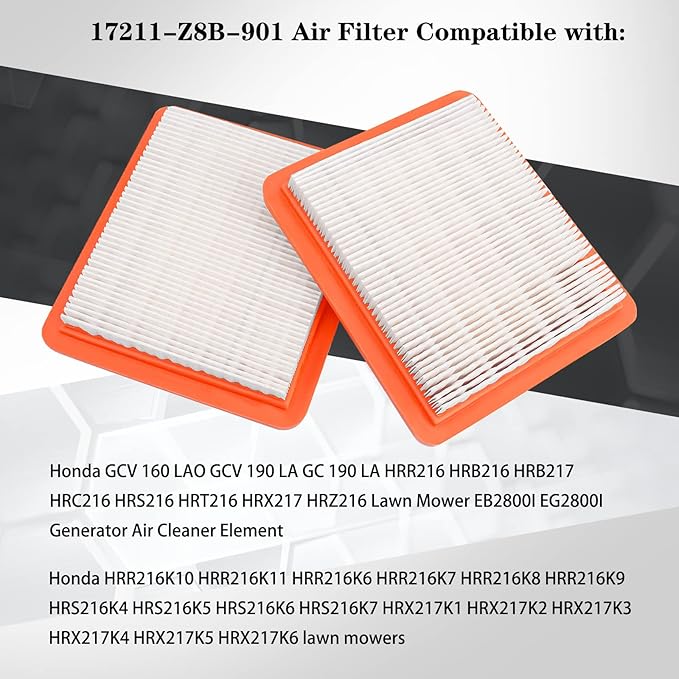 17211-Z8B-901 17211-zl8-023 Air Filter fit for Honda gc135 gcv135 gc160 gcv160 gc190 gcv190 gx100 and gxv57 Engines Lawn Mower Air Cleaner 491588 399959 F220 tillers, Bomag BT60(Pack of 2)
