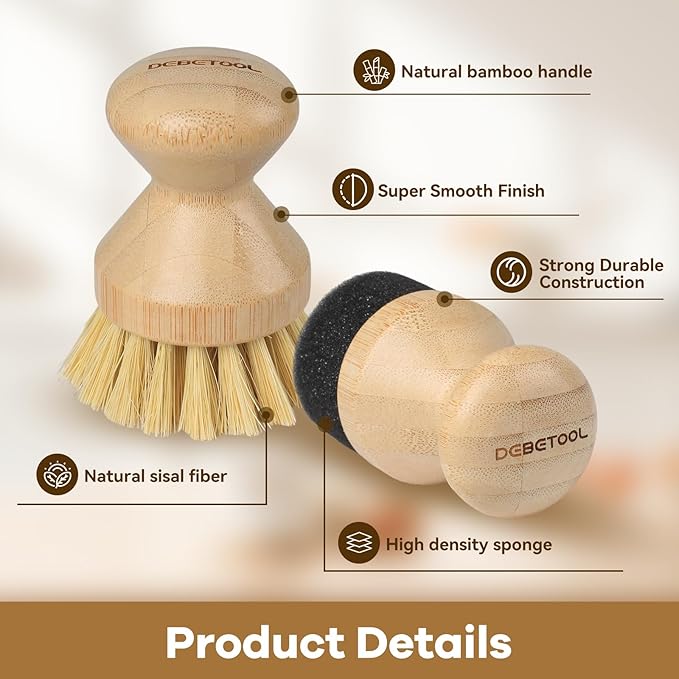 Cutting Board Oil Wax Applicator and Scrub Brush Set- Natural Bamboo with Sisal Fiber and Sponge for Food Grade Mineral Oil Board，Wooden Worktops,Utensil Care