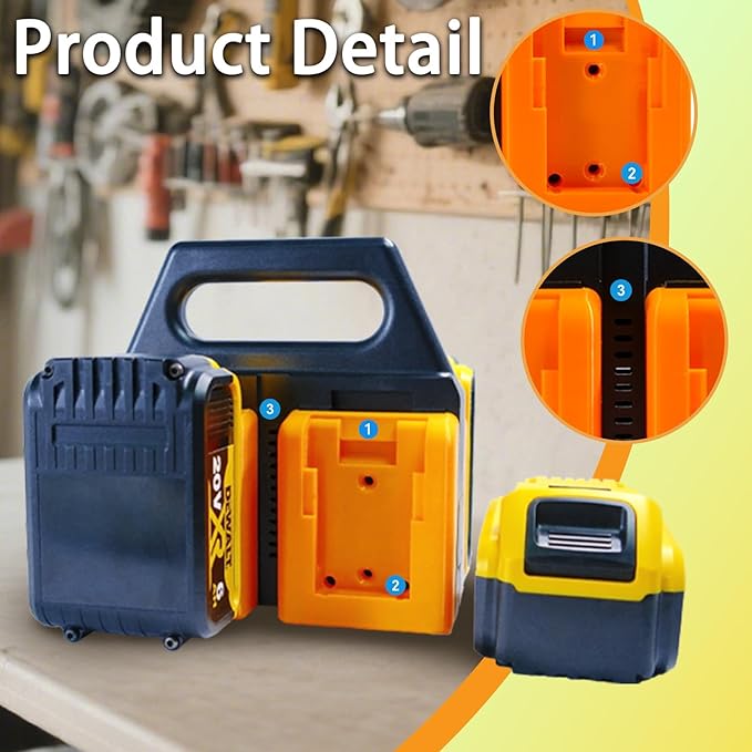 Battery Holder for Dewalt 20V &18V — 4-Slot Portable Battery Organizer for Tool Bags & Job Sites — Carry Multiple Batteries with Ease and Keep Them Ready for Use.