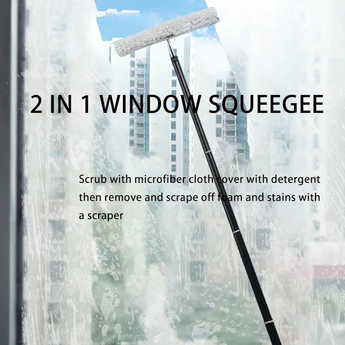 17.3-60’’ Window Squeegee for Home, 2 in 1 Window Cleaning Kit Long Handle Squeegee for Shower Glass, Window Cleaner Tool for Car Windshield Floor Tile Wall