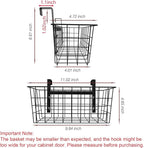 MaraFansie Basket with Hook, Grid Storage Basket, Over the Cabinet Door Organizer, Wire Hanging Basket with Hook Over the Railing, Under Sink Kitchen Cabinet, Pantry, Bathroom, Black, 4 Pack