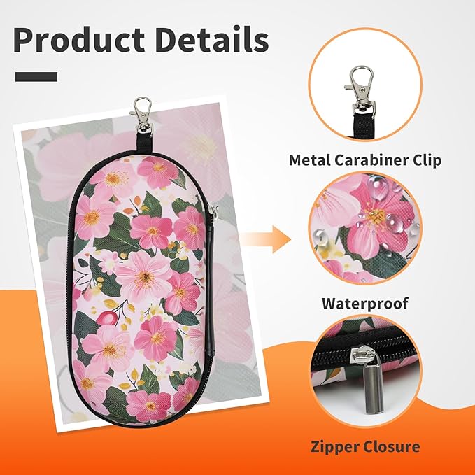 Double Eyeglasses Case, Hard Shell Dual Sunglasses Organizer with Zipper Clip Travel Glasses Storage for Women Men