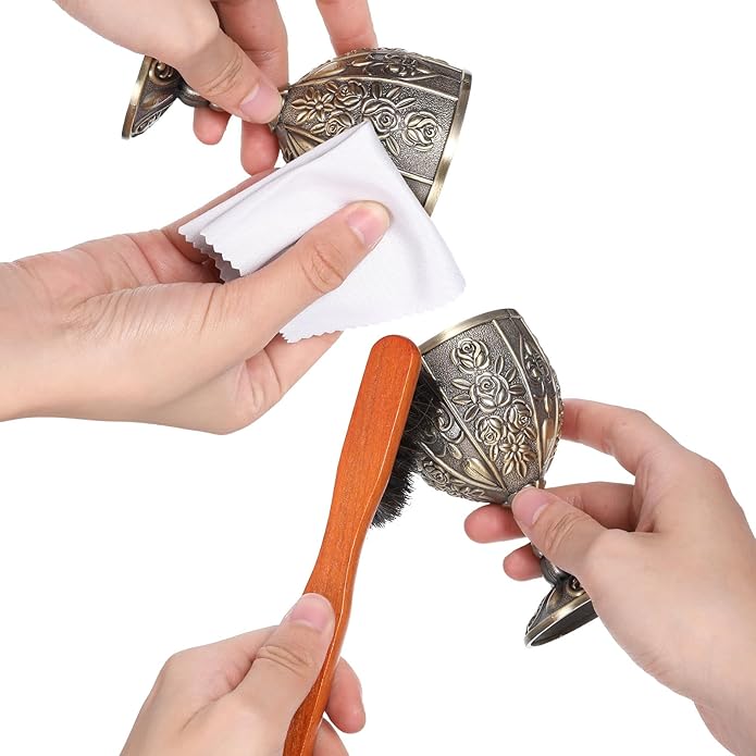 Lusofie Silver Polish Set 4pcs Horsehair Brush with 2pcs Silver Polishing Cloth Jewelry Cleaning Kit for Silverware, Plates and Jewelry Polishing, Detail Cleaning Tool