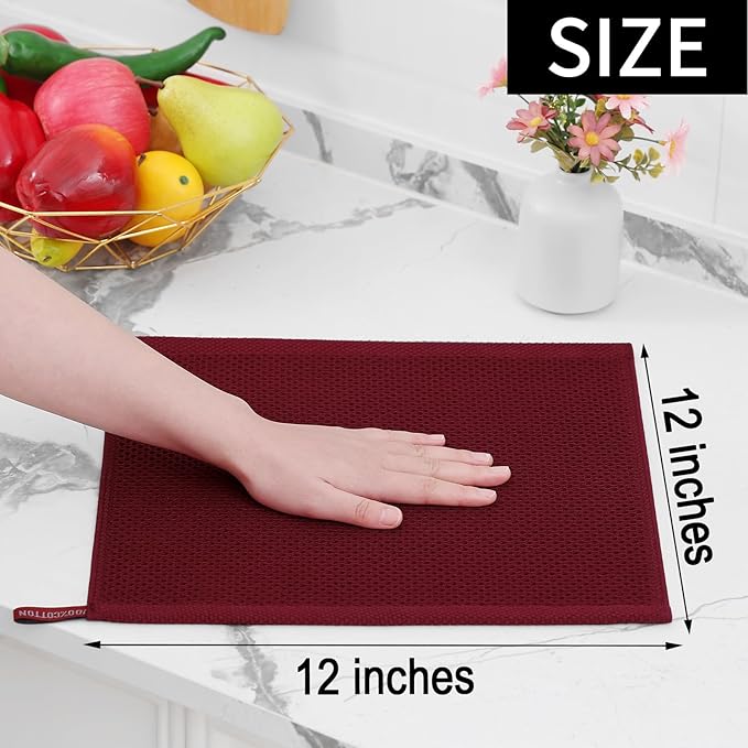 Homaxy 100% Cotton Waffle Weave Kitchen Dish Cloths, Ultra Soft Absorbent Quick Drying Dish Towels, 12 x 12 Inches, 6-Pack, Burgundy