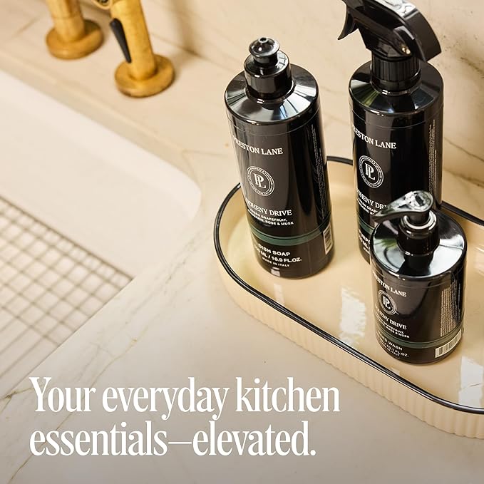 Preston Lane Luxury Kitchen Set – Hand Wash, Dish Soap & All-Purpose Cleaner | Plant-Powered Cleaning Essentials Bundle with Fine Italian Fragrance, Terrace View Scent