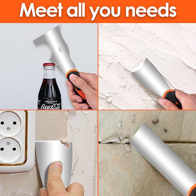 Putty knife,10 Piece Stainless Steel Paint Scraper Tool Set,14" Mud Pan for Repairing Drywall, Removing Wallpaper, Applying Putty, Plaster, Cement, Adhesive