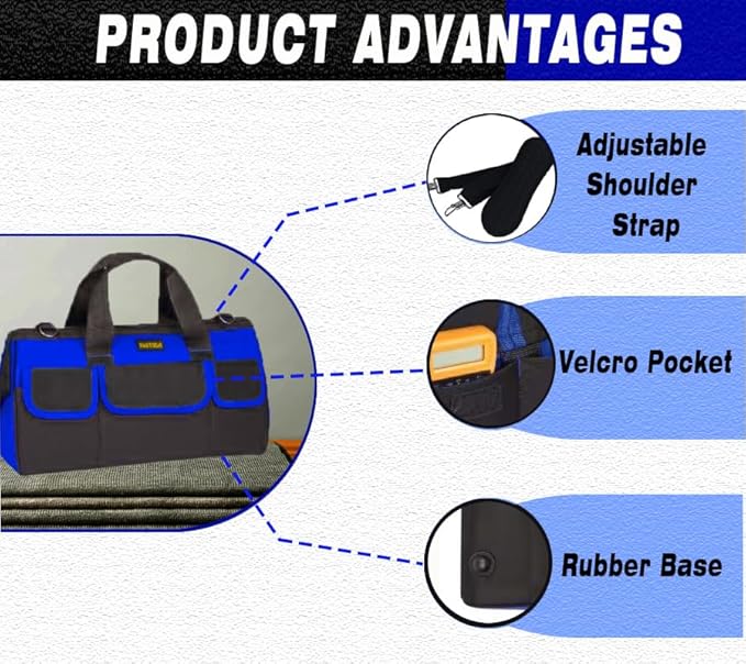 FASTECH 22in Tool Organizer With Adjustable Shoulder Strap, Waterproof Heavy Duty Bag For Men/Women, Wide Mouth For Screwdrivers, Pliers, Nut Drivers