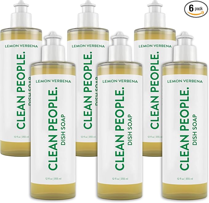 THE CLEAN PEOPLE Liquid Dish Soap - Clean, Simple Ingredients - Extra Scrubbing Power (Lemon Verbena Scent) 12 fl. oz (6 Pack)