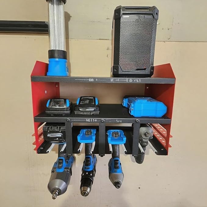 Power Tool Organizer Wall Mount, Utility Racks 3 Layers Storage Rack, Mini Chainsaw, Heavy Duty Iron Garage Tool Organizer Storage for Workshop Shed Pegboard Basement