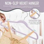 TechZoo 50 Premium Kids Velvet Hangers - 14'' Non-Slip, Ultra-Slim & Space-Saving Hangers - 360° Swivel Hook, Strong & Durable for Children & Preteens - Purple