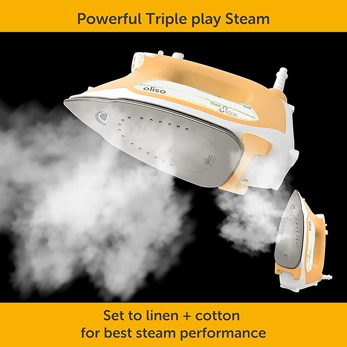 oliso TG1600 ProPlus Smart Iron with Auto-Lift – 1800 Watt Steam Iron for Clothes, Sewing, Quilting & Crafting – Diamond Ceramic-Flow Soleplate, Butterscotch