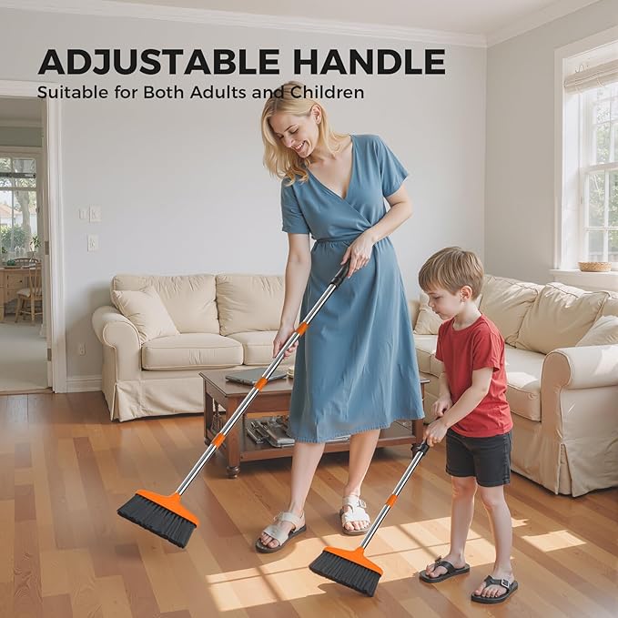 Handy Broom, Indoor/Outdoor Brooms, Duty Kitchen Broom, for Home Garage Kitchen Office Courtyard Lobby Patio Lawn Concrete (2, Orange)
