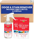 Truly Free Multi-Purpose Odor & Stain Eliminator, Pet Odor Eliminator for Home & Stain Remover for Carpet, Couch, Rugs & More, Upholstery Deodorizer, Includes 1 Empty Bottle Spray & 2 Refill (3 oz ea)