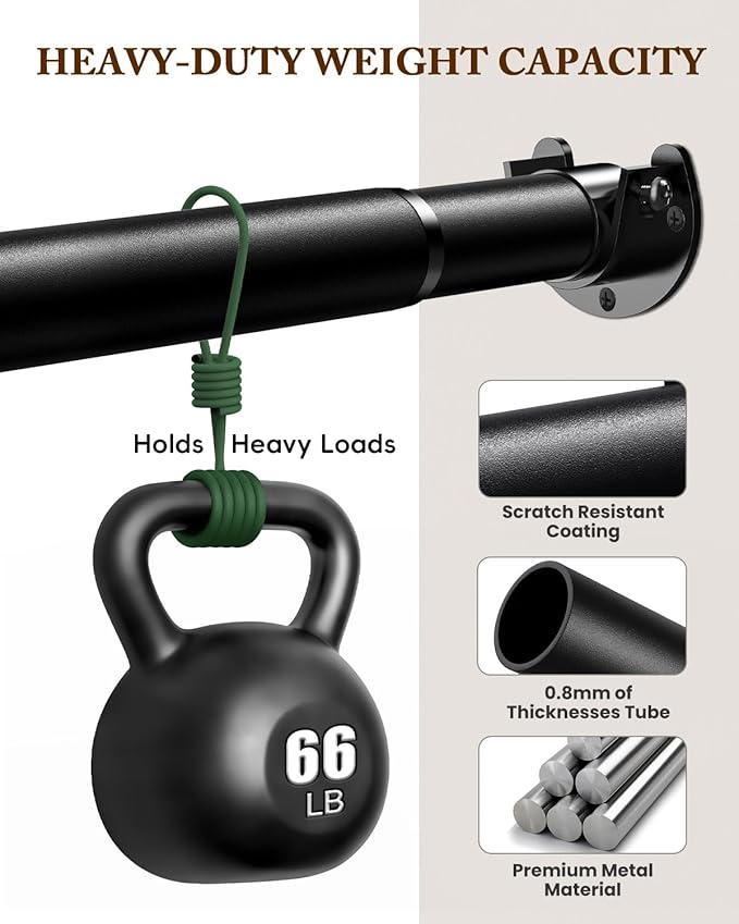 Closet Rod 17-28 IN, Heavy Duty Closet Rods for Hanging Clothes, Adjustable Closet Rods for Wardrobes Storage Laundry RV Bathroom, Easy Install, Black