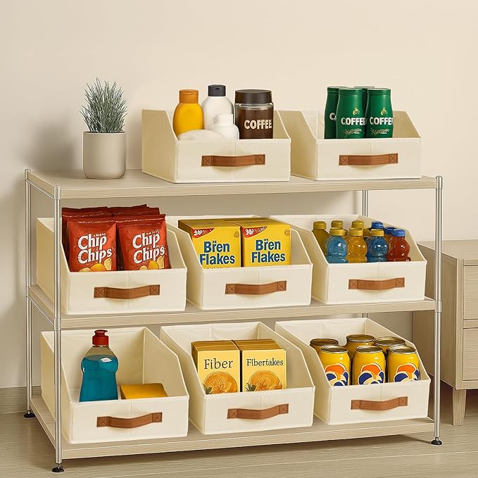 Fabric Storage Bins for Organizing - 4 Pack Large Trapezoid Collapsible Storage Bins with Front Handle, Closet Organizers and Storage for Bedroom, Home Shelves, Small Spaces, Beige