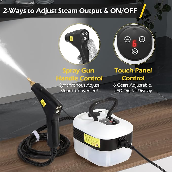Dyna-Living Steam Cleaner 1500W Handheld Steamer for Cleaning 221℉ High-Temp Portable Car Steamer Cleaner, Intelligent Touch Panel & Spray Gun Control, Steamer Cleaner for Car