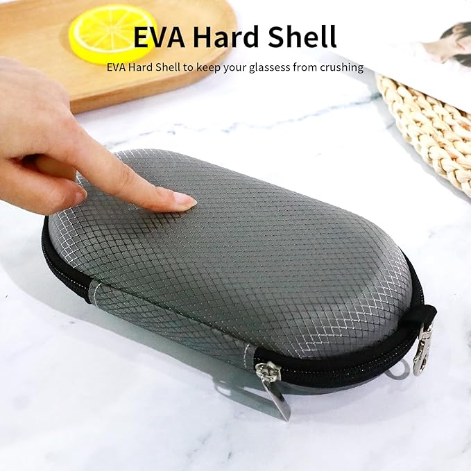 Double Eyeglasses Case, Hard Shell Dual Sunglasses Organizer with Zipper Clip Travel Glasses Storage for Women Men