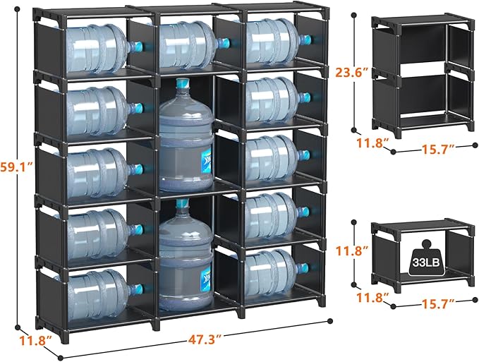 REIBII Book Shelf, 13 Cube Storage Organizer, DIY Tall Bookcase for Bedroom, Office, Living Room, 12" D x 47.24" W x 59.05" H, Black