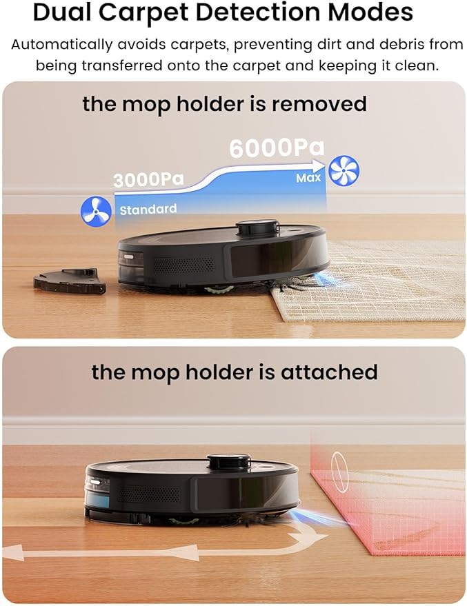 Lefant LiDAR Robot Vacuum and Mop, 45-Day Self-Emptying, 6000Pa Robotic Vacuum Cleaner with Carpet Detection, 190° PSD Obstacle Avoidance, Multi-Floor Mapping, WiFi/Alexa/APP/iWatch, M2 Plus, Black