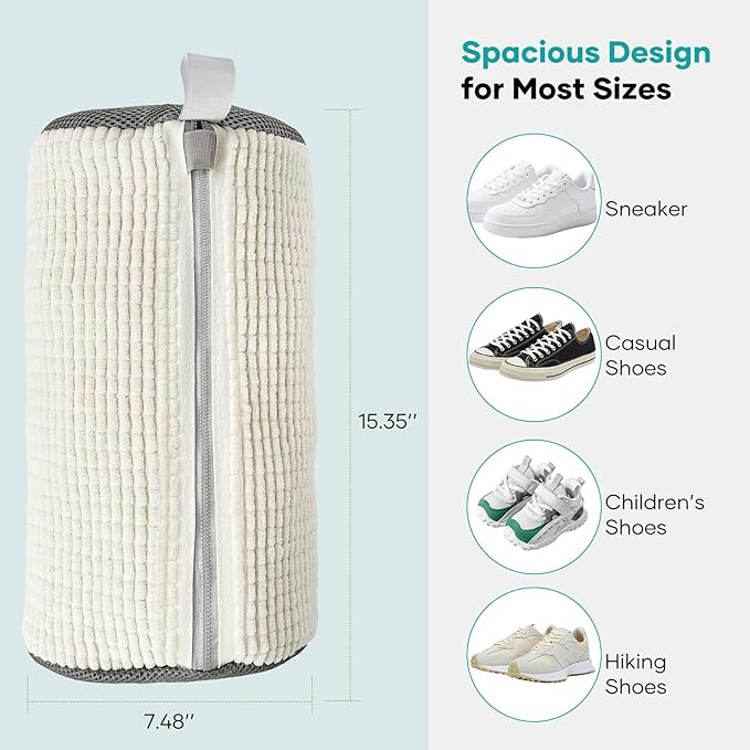 Shoe Washing Machine Bag for Washer & Dryer, Large Shoe Bag for Washing Machine Plush Fibers laundry Bag for Sneakers, Tennis Shoes and Gym shoes, White (2PCS)