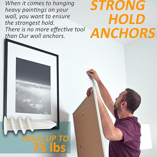 Self Drilling Drywall Anchors - 104Pcs Dry Wall Anchors and Screws Kit for Drywall,52 Self-Tapping/Threaded Plastic Sheetrock Anchors + 52#8 x 1-1/4'' Screws, Heavy Duty 75LB Hanging