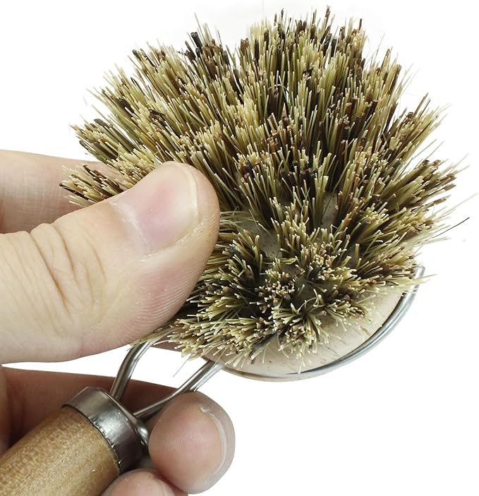 8Pcs Wooden Dish Brush Set, 8Pcs Bamboo Scrub Brush Replacement Heads and 1 Handle for Kitchen Pots and Pans Cleaning Supplies(Coconut Brown)