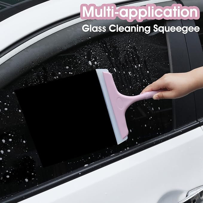 Shower Squeegee for Glass Doors, Bathroom Squeegee for Shower, Mini Window Squeegee, Home Bathroom Silicone Cleaner Tool, Suitable for Bathroom, Kitchen, Tile, Mirror, Car Glass, 8in Rose Pink