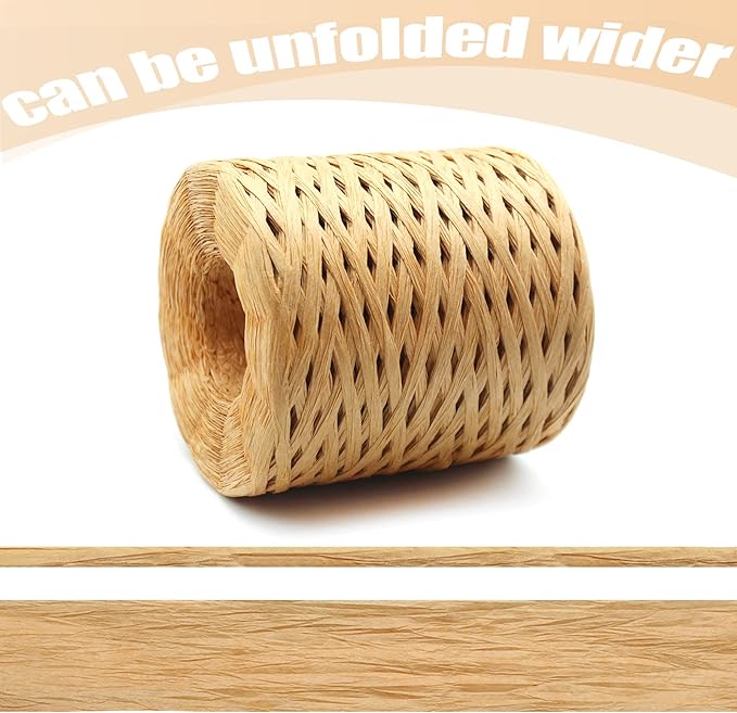 Anvin 1 Roll Natural Raffia Paper Ribbon Matte Twine Raffia Ribbon Paper Decorative String for Festival Gift Wrapping, Crafts and DIY 1/4" Wide by 660 Feet Each Roll (Natural Color)