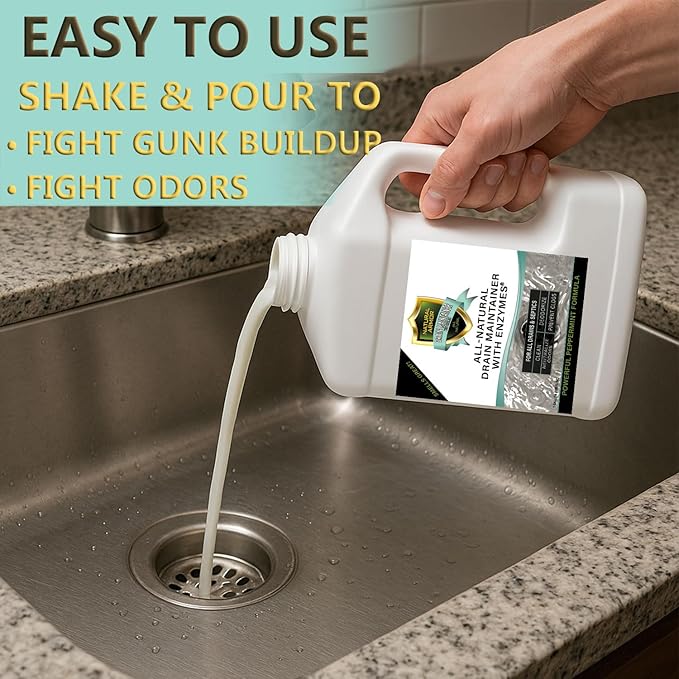 Natural Armor Enzyme Drain Maintainer - Quart Drain Cleaner with Natural Enzyme Power to Prevent Buildup & Odors - Safe for Sinks, Showers, Grease Traps & Septic - Non-Toxic Formula, 2.5 Gallon Case