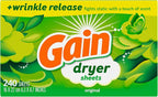 Gain Dryer Sheets Plus Wrinkle Release, Original Scent, 240 Count, Wrinkle Reducing Anti Static Laundry Sheet