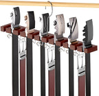 Cuipingoo Belt Hanger for Closet Max 42 Belts, 2-in-1 Wall Mount Belt Organizer with 360° Rotating Hooks, Wooden Tie and Belt Rack for Closet Accessories Organizers and Storage, Walnut Wood