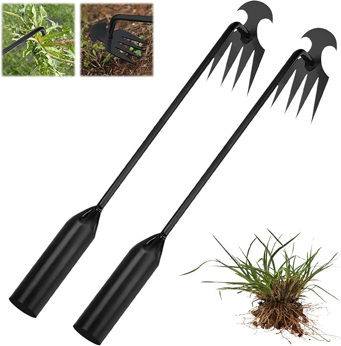 Garden Weed Pulling Tool Uprooting Weeding Tool, Weed Puller Tool, 2025 New Portable Garden Weeding Tool, Stainless Steel Weeder Tool, 4 Teeth Weeding Artifact Uprooting Weeding Tool(2PCS)
