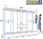 Raybee 88.2" W Clothes Rack Heavy Duty Clothing Racks for Hanging Clothes Extra Wide Portable Closet Loads 1200LBS Freestanding Garment Rack for Bedroom 88.2" W x 75.6" H x 15.7" D, White
