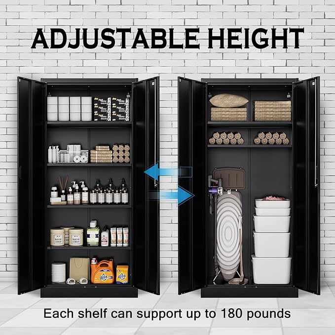 Storage Cabinet, 72 Inch Tall Metal Storage Cabinet with Doors and Shelves,Heavy Duty Metal Cabinet, Pantry Cabinets for Kitchen Storage, Garage Cabinet for Living, Dining Room