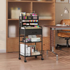 Art cart, 3 Tier Rolling Cart - Utility Cart with Storage Drawer and Wheels, Versatile Art & Craft Organizer for Home, Office, or Studio Ideal for Storing Brushes, Paints (Black)