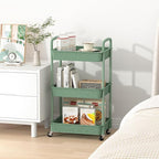 MOYIPIN 3-Tier Plastic Rolling Utility Cart with Handle,Utility Storage Cart for Office, Living Room, Kitchen,Movable Storage Organizer Shelves,Green