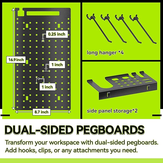 KAFAHOM Power Tool Organizer with Charging Station,9 Drill Holder Wall Mount,4 Layer Heavy Duty Metal Cordless Drill Storage for Garage Organization,Battery Tool Rack Built in 7 Outlet Power Strip Red