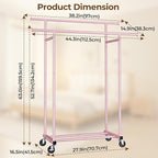 HYSEYY Double Rods Clothes Rack, Sturdy Rolling Clothing Rack, Portable Clothing Racks for Hanging Clothes - Metal Garment Rack Wardrobe Coat Rack for Bedroom Laundry Living Room, Pink