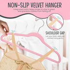 TechZoo 50 Premium Kids Velvet Hangers - 14" Non-Slip Clothes Hangers for Kids & Preteens - Ultra Slim, Space-Saving, Strong & Durable Hangers with 360° Swivel Hook - Pink