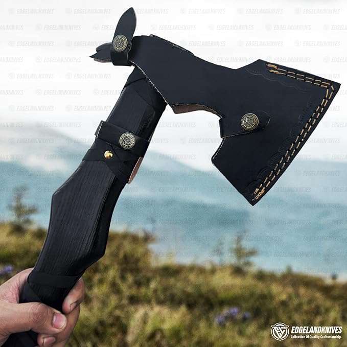 Bearded Viking Axe with Sheath - 16 Inch Damascus Bearded Axe Head, Durable Rose Wood Handle - Best Viking Gift for Men