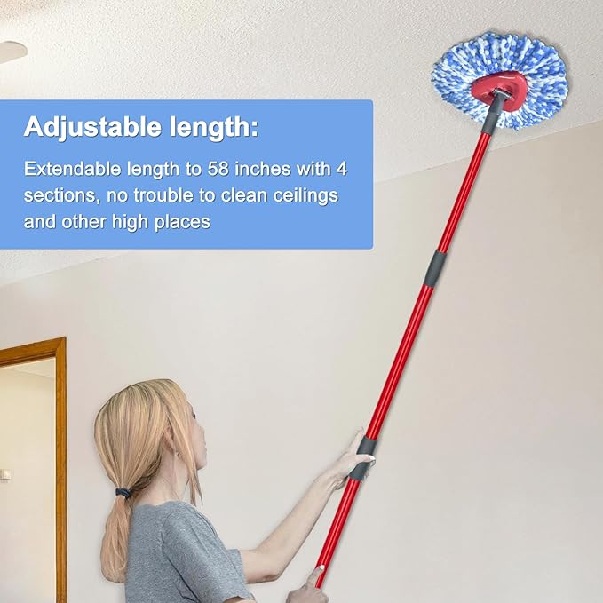 Spin Mop Replace Head, Base, Scrubber, Mop Handle for OCedar RinseClean 2-Tank System, Include 2 Microfiber Mop Refills, 1 Mop Handle, 1 Base and 1 Scrub Brush for Dry Wet Use Floor Deep Cleaning