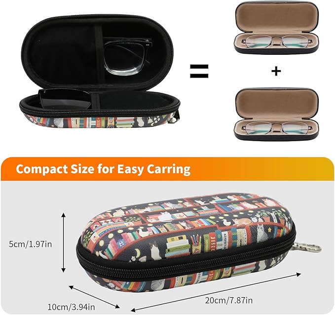 Double Eyeglasses Case, Hard Shell Dual Sunglasses Organizer with Zipper Clip Travel Glasses Storage for Women Men