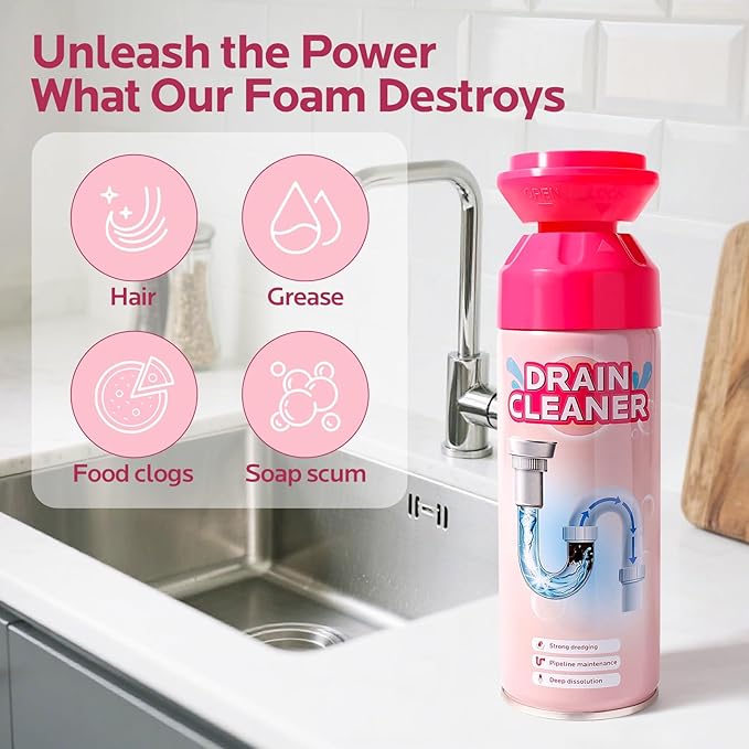 Foaming Drain Cleaner Clog Remover: Sink Cleaner Pipe Clogged Opener for Kitchen Bathroom Toilet Tubs and Showers (1 Pack)